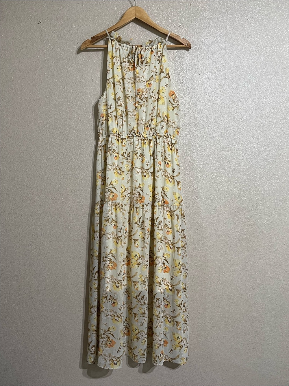 Colesta‎ Floral Print Tiered Ruffle Maxi Chiffon Dress